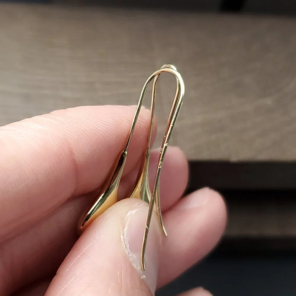 Gold Over Sterling Silver Cute Drop Style Long Earrings - Picture 3 of 5